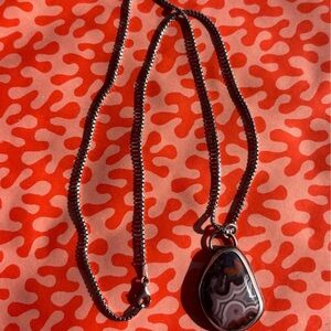 Sterling Silver Agate Pendant Necklace in Black and Gray